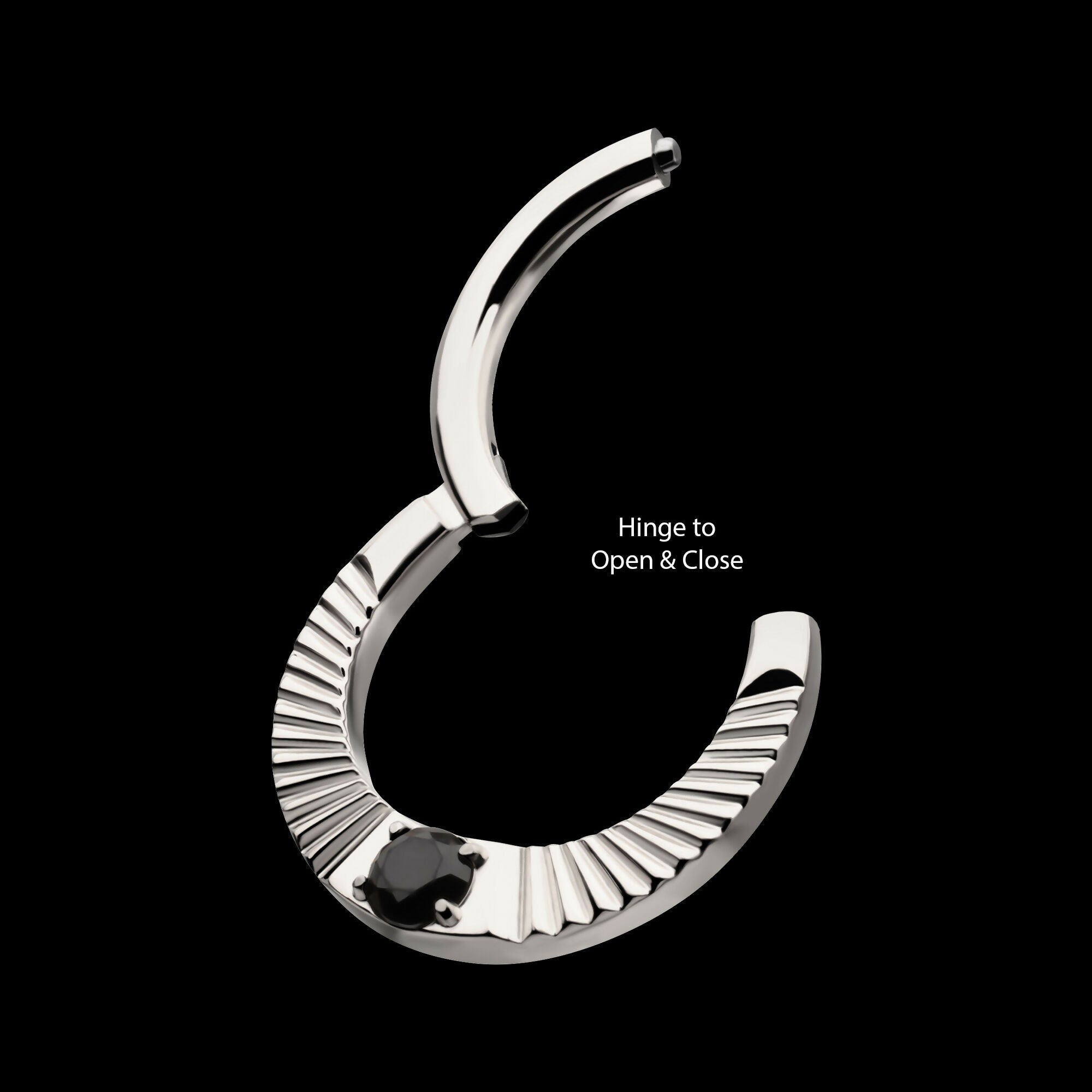 Radiant Hoop with Black Prong Set Gem Front Facing Hinged Segment Clicker Earring / Nosering – Titanium
