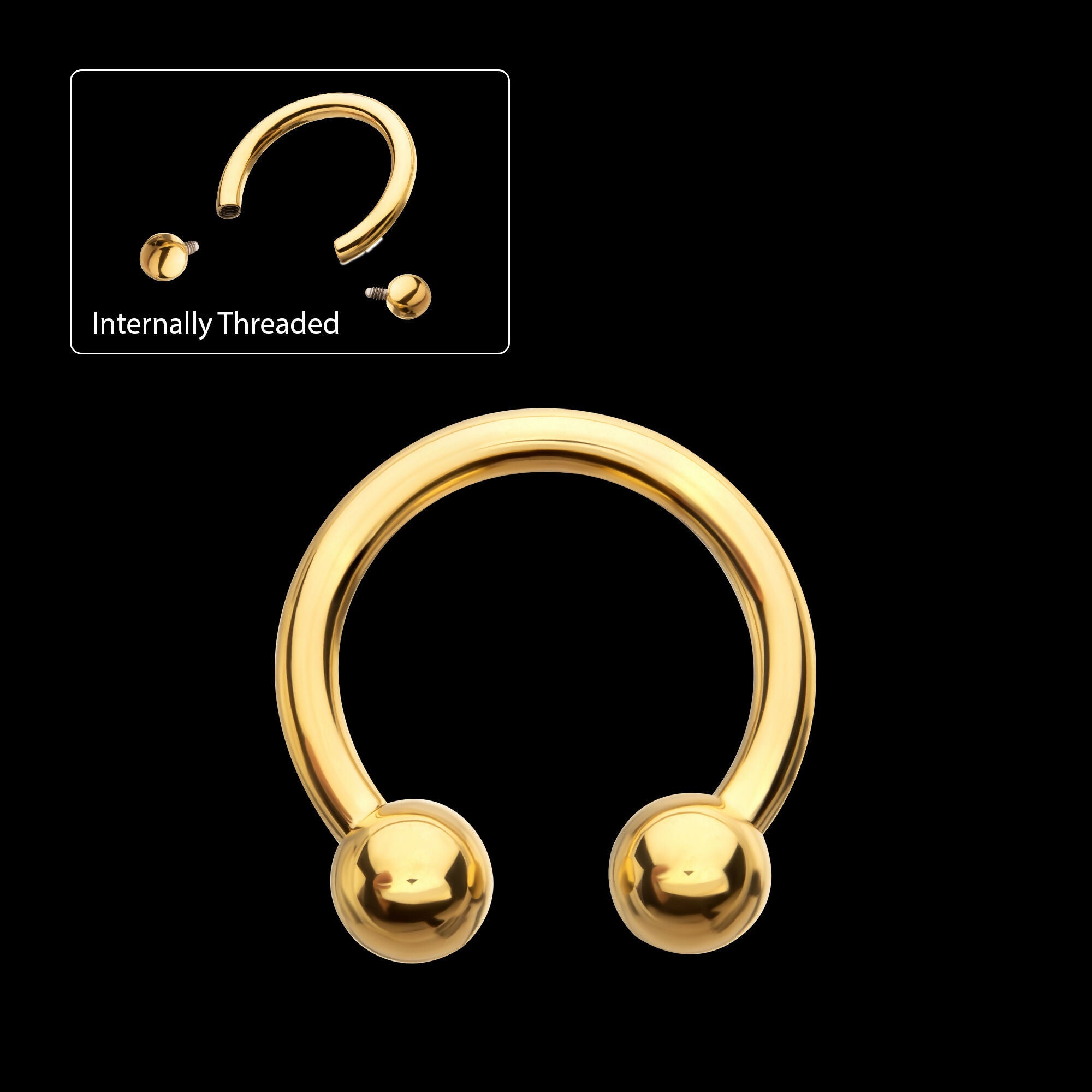 24KT Gold PVD Titanium Internally Threaded Circular Barbell Earring / Nosering
