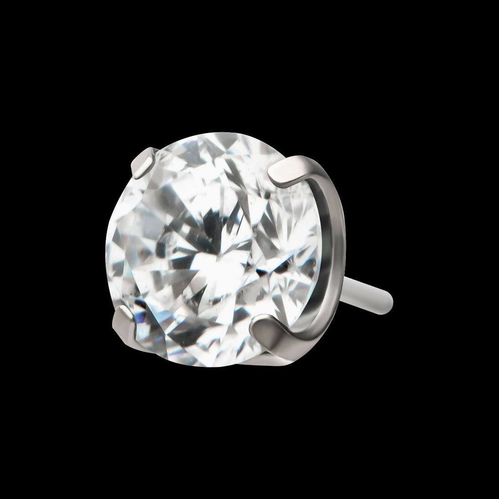 Titanium Threadless Low Profile 4 Prong Round Gem Top