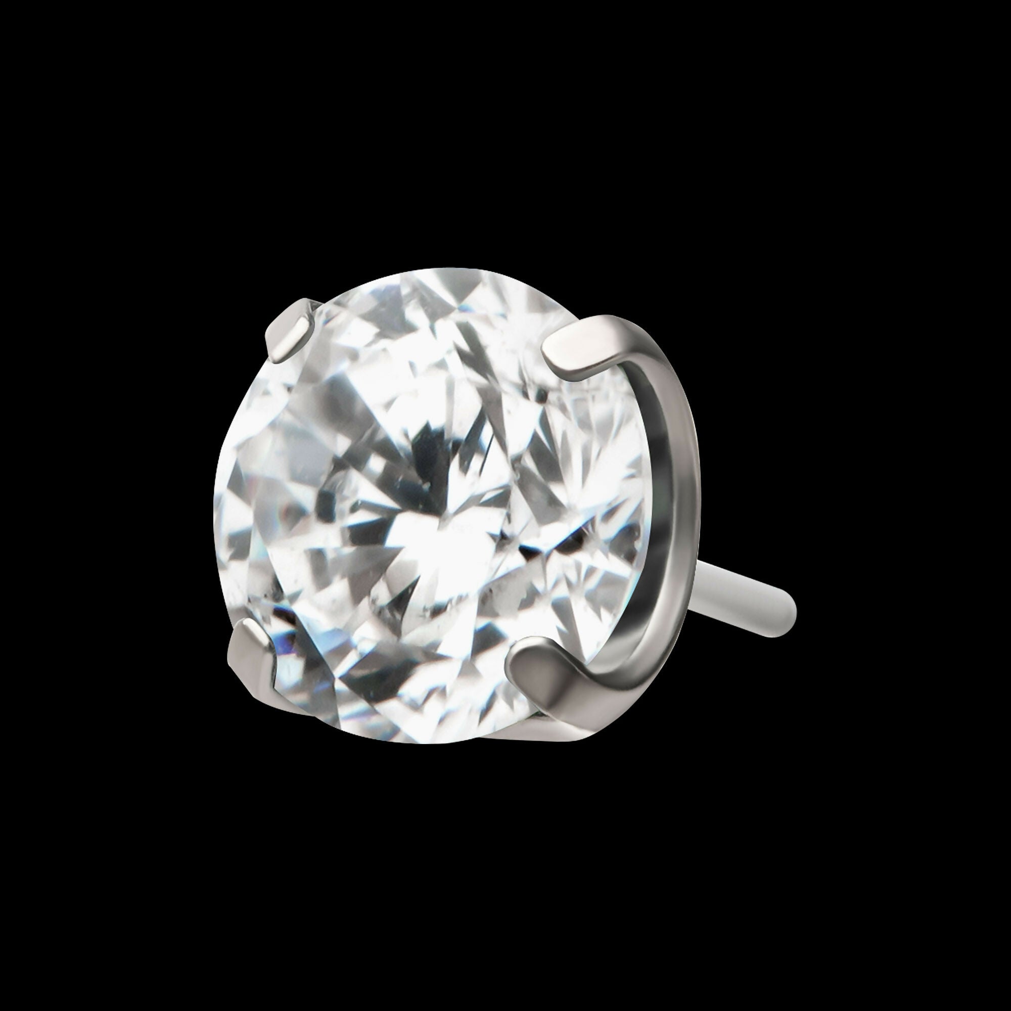 Titanium Threadless Low Profile 4 Prong Round Gem Top