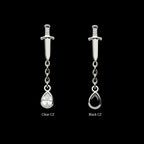 Titanium Threadless Dangle Chain Bezel Teardrop CZ Dagger Top