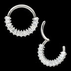 Pronged Baguette CZ Cluster Front Facing Hinged Segment Clicker Hoop Earring / Nosering – Titanium