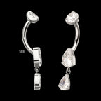 Internally Threaded Double Dangle Prong Set Teardrop Gem Navel Earring / Nosering – Titanium