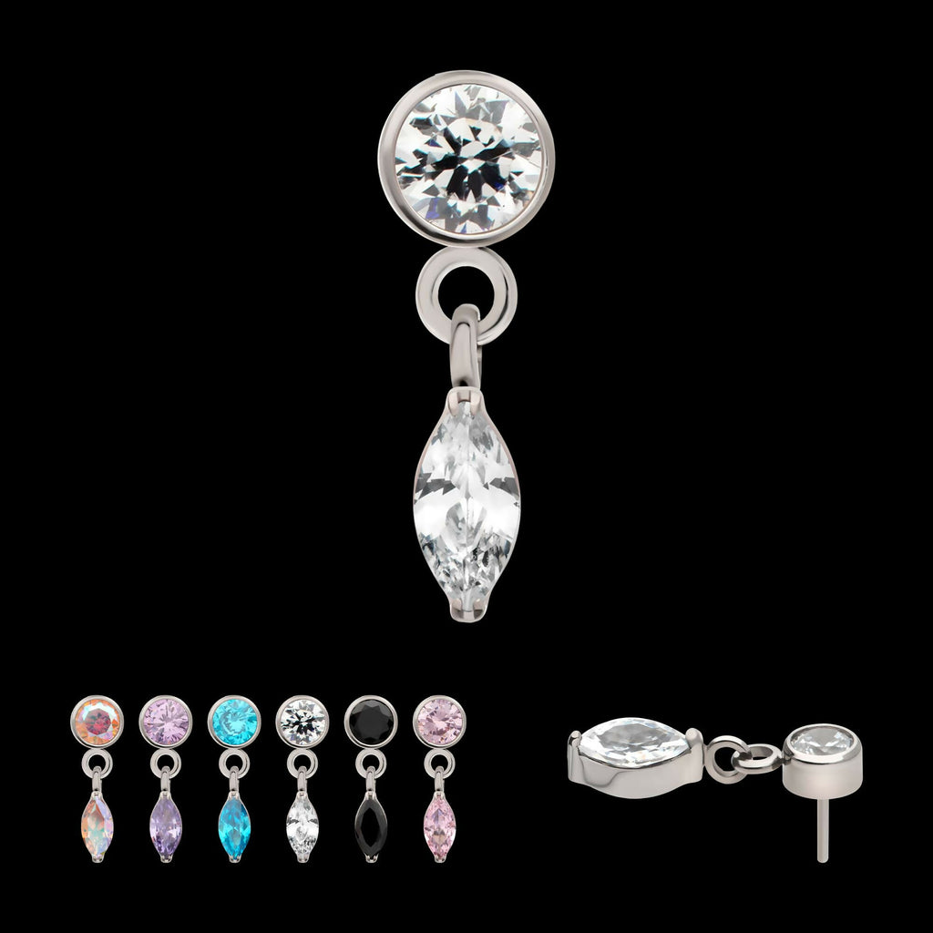Titanium Threadless Bezel Gem Top with Marquise Dangle