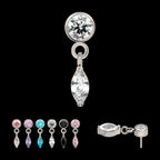 Titanium Threadless Bezel Gem Top with Marquise Dangle