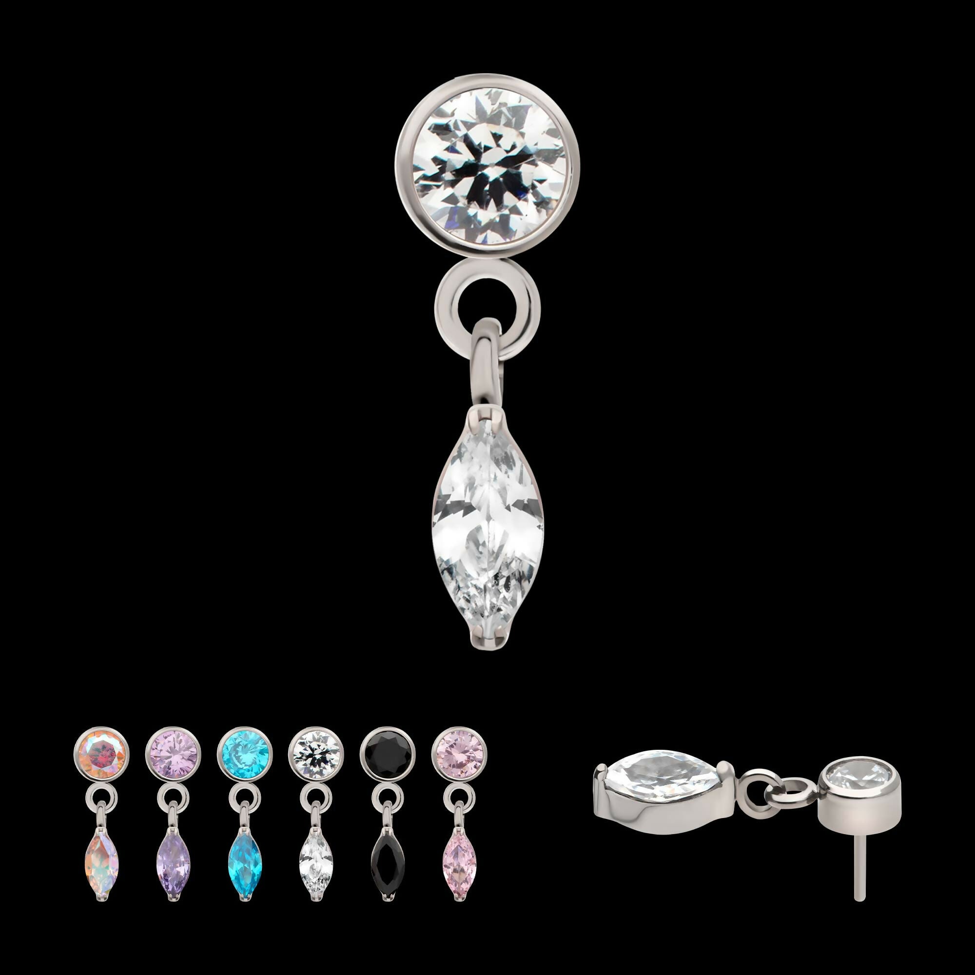Titanium Threadless Bezel Gem Top with Marquise Dangle
