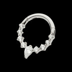 9-Cluster Prong Set Round & Teardrop CZ Front Facing Hinged Segment Clicker Hoop Earring / Nosering – Titanium