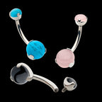 Internally Threaded Double CZ Gem 3-Prong Teardrop Navel Curves Earring / Nosering – Titanium
