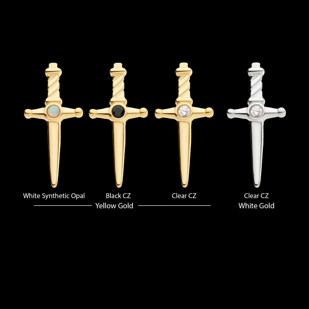 14Kt Gold Threadless Dagger Top with Bezel Gem/Opal