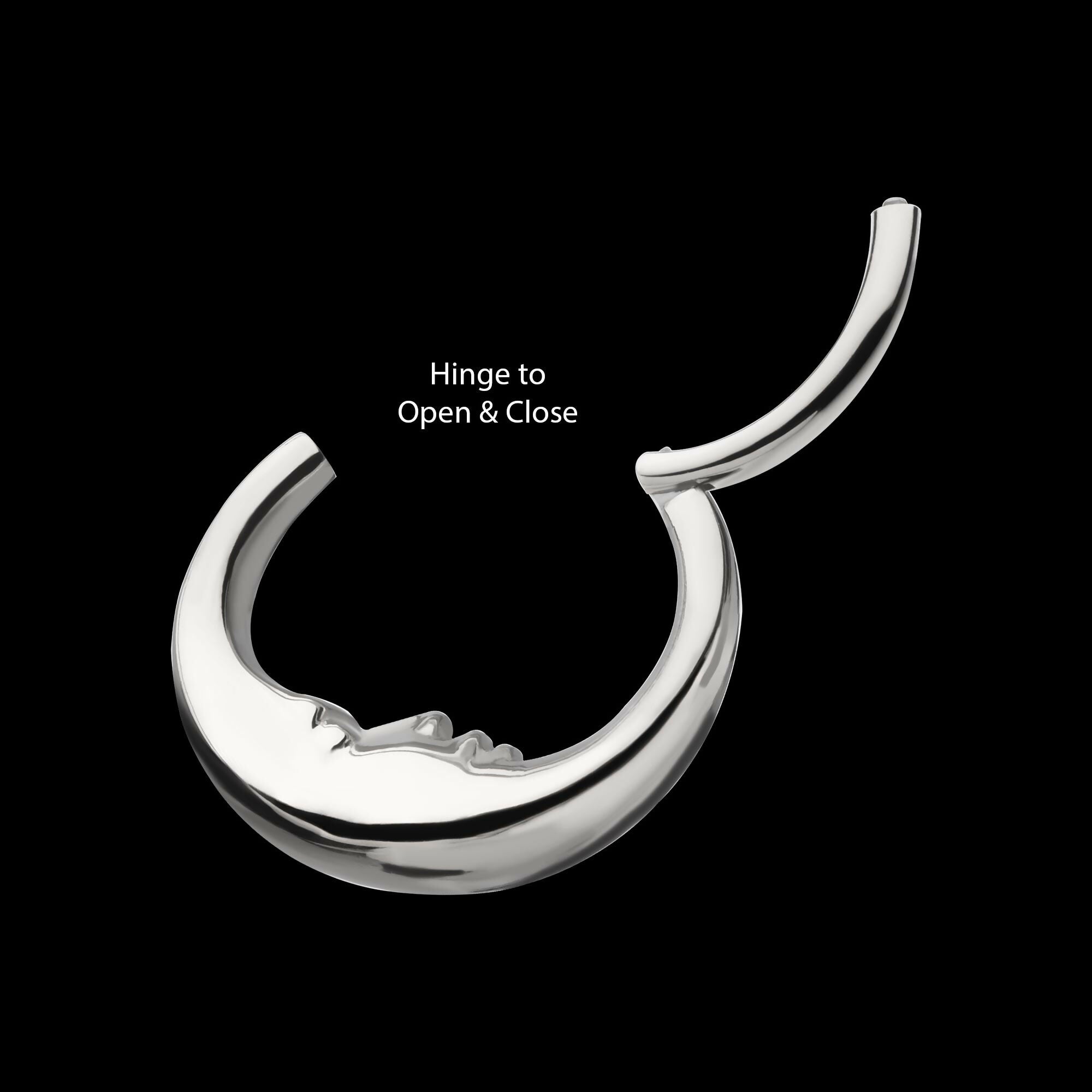 Crescent Moon Face Front Facing Hinged Segment Clicker Hoop Earring / Nosering – Titanium