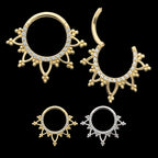 Beaded Edge with 1mm CNC Set Round Gem Front Facing Hinged Segment Clicker Hoop Earring / Nosering – 14Kt Gold