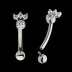 Internally Threaded with 4 Clear AAA CZ Fixed Top Curved Barbell Earring / Nosering – Titanium