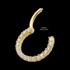 Prong Set Full Clear CZ Front Facing Hinged Segment Clicker Hoop Earring / Nosering – 14Kt Yellow Gold