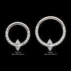 1mm CNC Set Full Clear CZ & Big Marquise CZ Front Facing Hinged Segment Clicker Hoop Earring / Nosering – Titanium