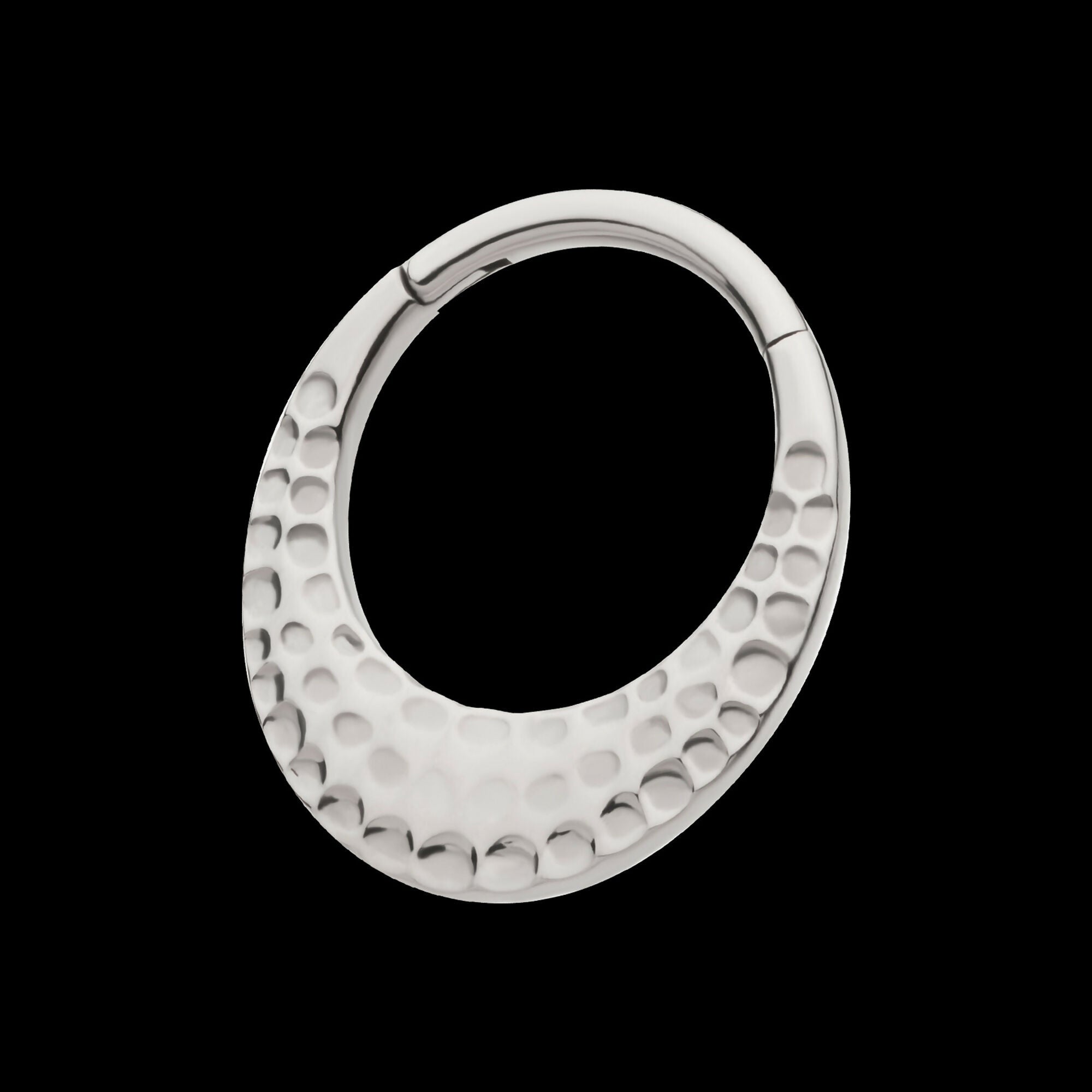 Hammered Round Shape Front Facing Hinged Segment Clicker Hoop Earring / Nosering – Titanium
