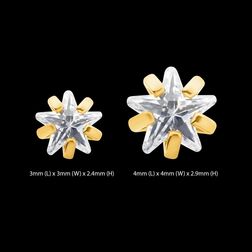 24KT Gold PVD Titanium Threadless with Prong Set CZ Star Shape Top