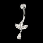 Internally Threaded Triple Marquise Gem Fan Navel with Floating Teardrop Gem Dangle Earring / Nosering – Titanium