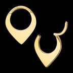 24Kt Gold PVD Titanium Teardrop Flat Hoop Front Facing Hinged Segment Clicker Earring / Nosering