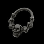 Black PVD Titanium Skull & Bone with Black CZ Gem Eyes Front Facing Hinged Segment Clicker Hoop Earring / Nosering