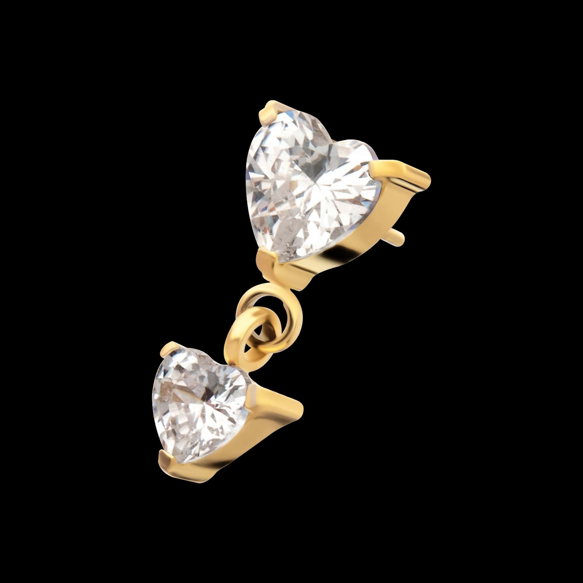 24KT Gold PVD Titanium Threadless Prong Set Double Heart Gem Dangle Top