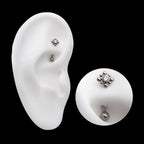 Internally Threaded with Beads Around Bezel Set Clear AAA CZ Flower Fixed Top Curved Barbell Earring / Nosering – Titanium