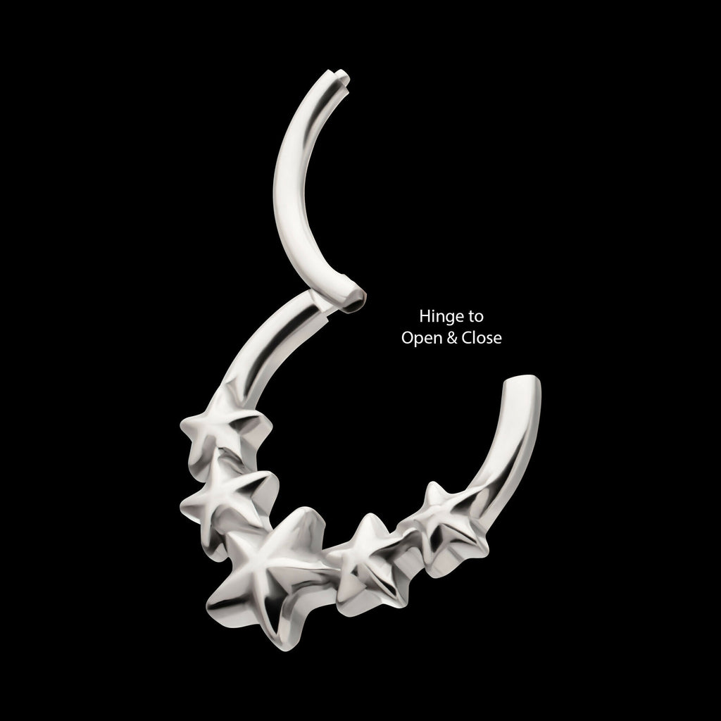 5-Star Cluster Hoop Front Facing Hinged Segment Clicker Earring / Nosering – Titanium