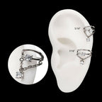 Prong Set Gem Open Stack Double Hoop with Gem Chain Dangle Hinged Segment Clicker Earring / Nosering – Titanium