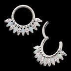 Prong Set Marquise Gem & Opal Cluster Fan Front Facing Hinged Segment Clicker Hoop Earring / Nosering – Titanium