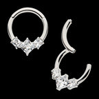 Clustered Prong Set Princess Gem Front Facing Hinged Segment Clicker Hoop Earring / Nosering – Titanium
