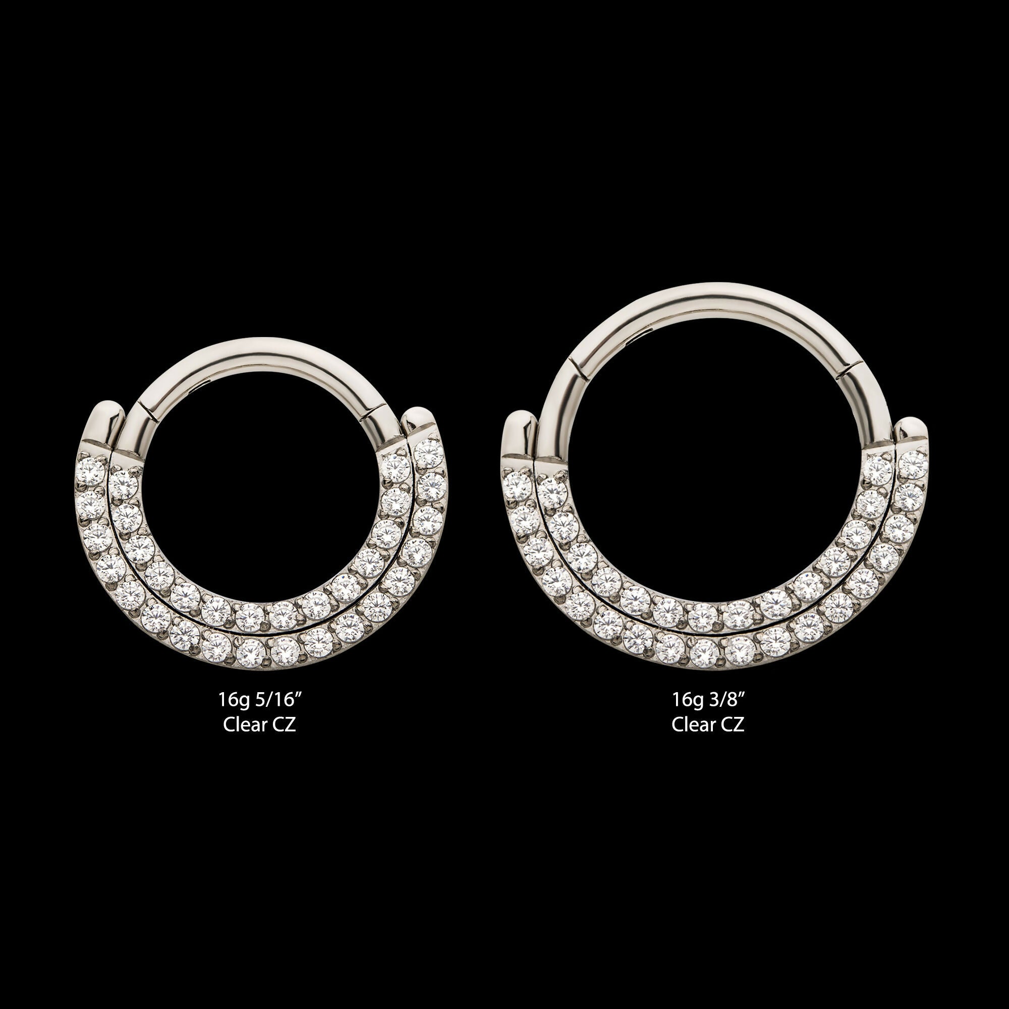 Double Row Prong Set Clear CZ Front Facing Hinged Segment Clicker Hoop Earring / Nosering – Titanium