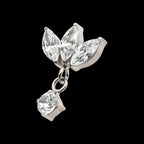 Titanium Threadless 3 Cluster Marquise CZ Top with Dangle 4-Prong Round CZ