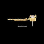14Kt Gold Threadless Prong Set CZ Top with Dangle Double Box Chain
