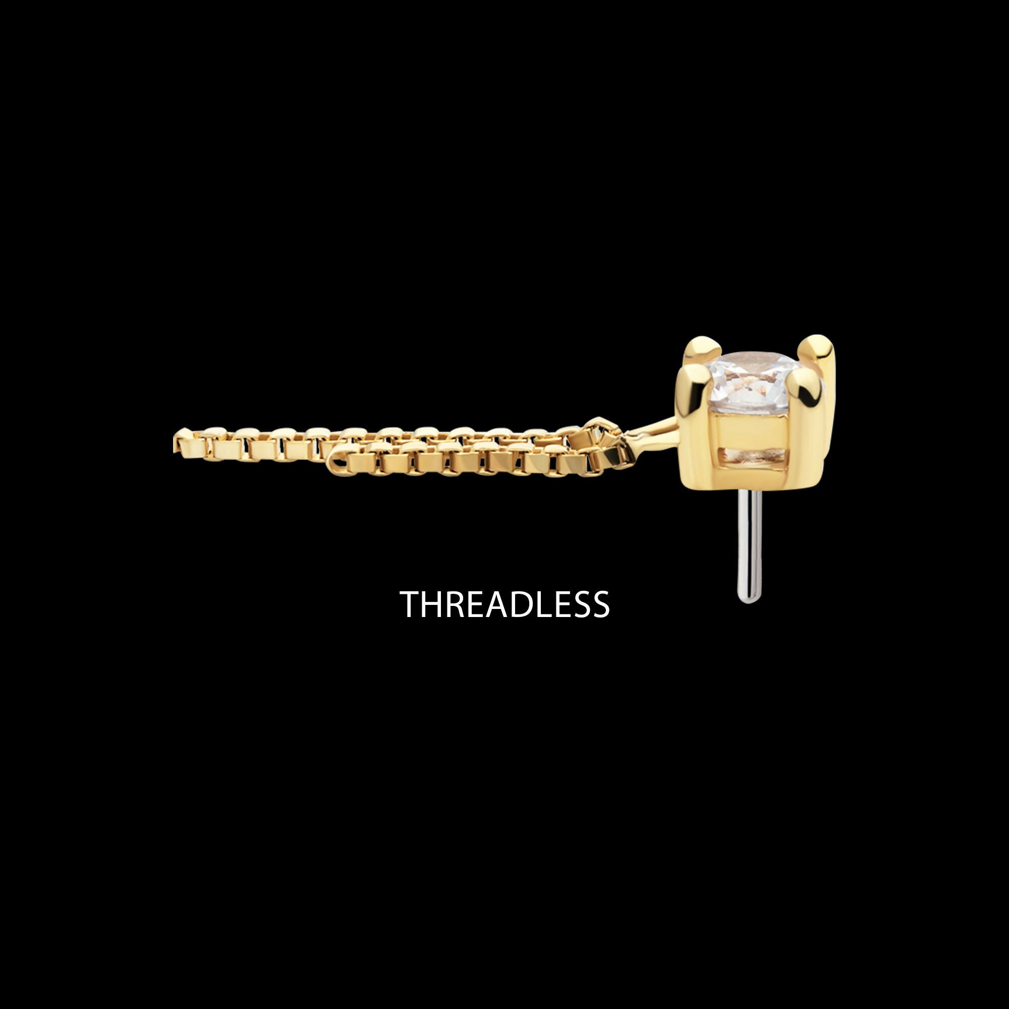 14Kt Gold Threadless Prong Set CZ Top with Dangle Double Box Chain