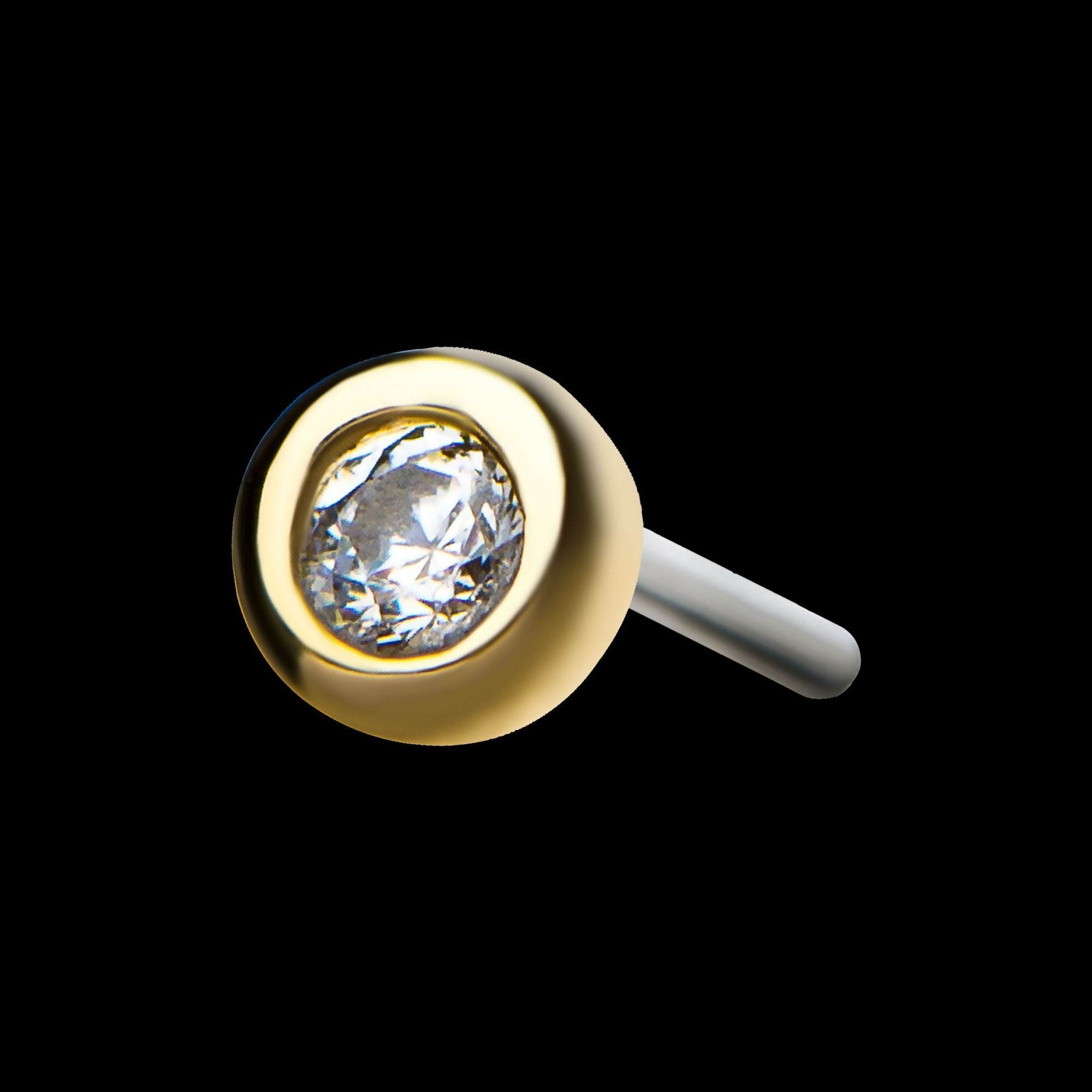 14kt Gold Threadless Bezel Set Clear CZ Top