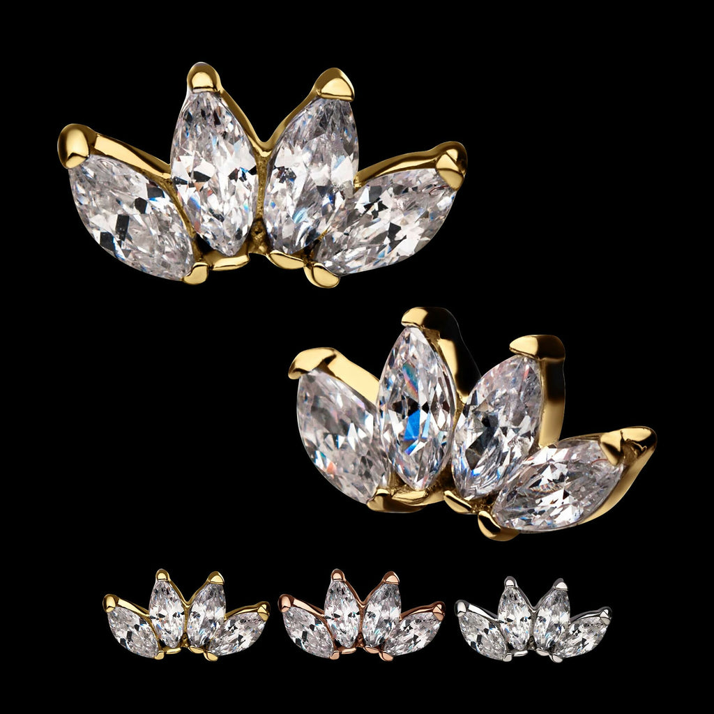 14Kt Gold Threadless with 4 Marquise Clear CZ Top