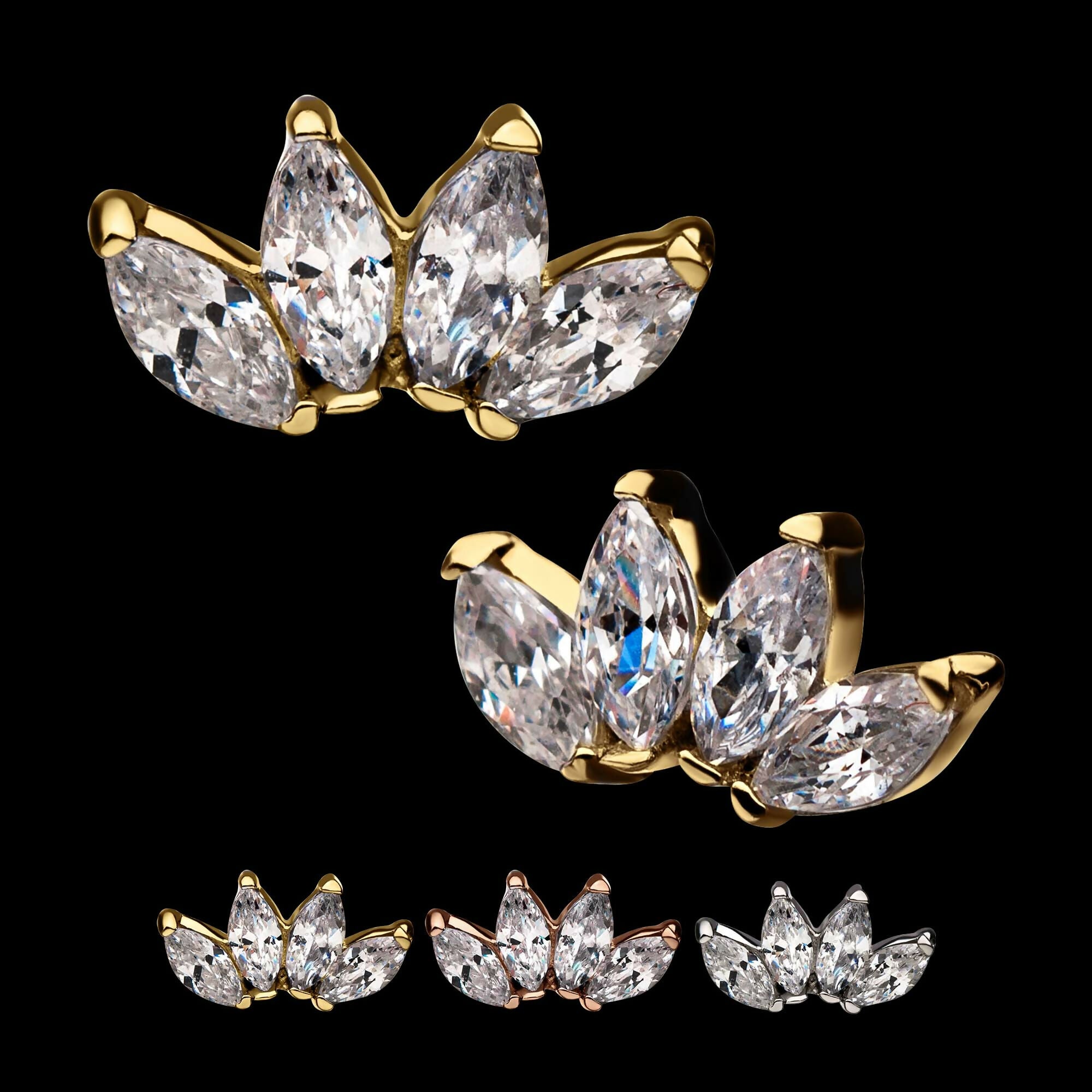 14Kt Gold Threadless with 4 Marquise Clear CZ Top