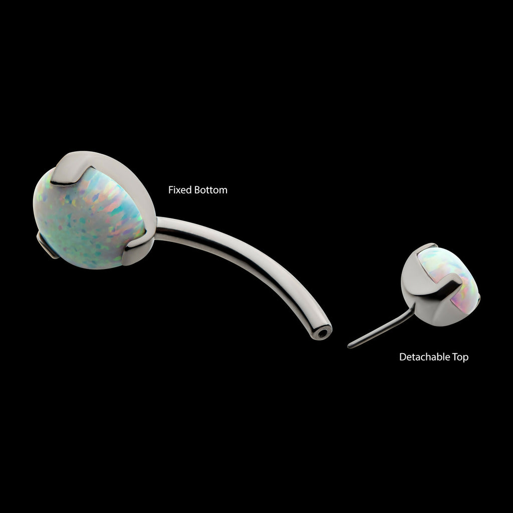 Prong Set Round AAA CZ/Synthetic Opal Detachable Top and Fixed Bottom Navel Curve Earring / Nosering – Titanium