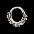 Alternating Bezel Set CZ & Trio Beads Cluster Front Facing Hinged Segment Clicker Hoop Earring / Nosering – Titanium