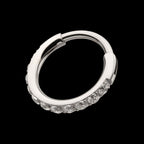 CNC Set Full Clear CZ Eternity Gem with Thicker Outer Hoop Side Facing Hinged Segment Clicker Earring / Nosering – Titanium