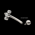 Internally Threaded with Tri Bead & 3-Cluster Bezel Set Clear AAA CZ Fixed Top Curved Barbell Earring / Nosering – Titanium