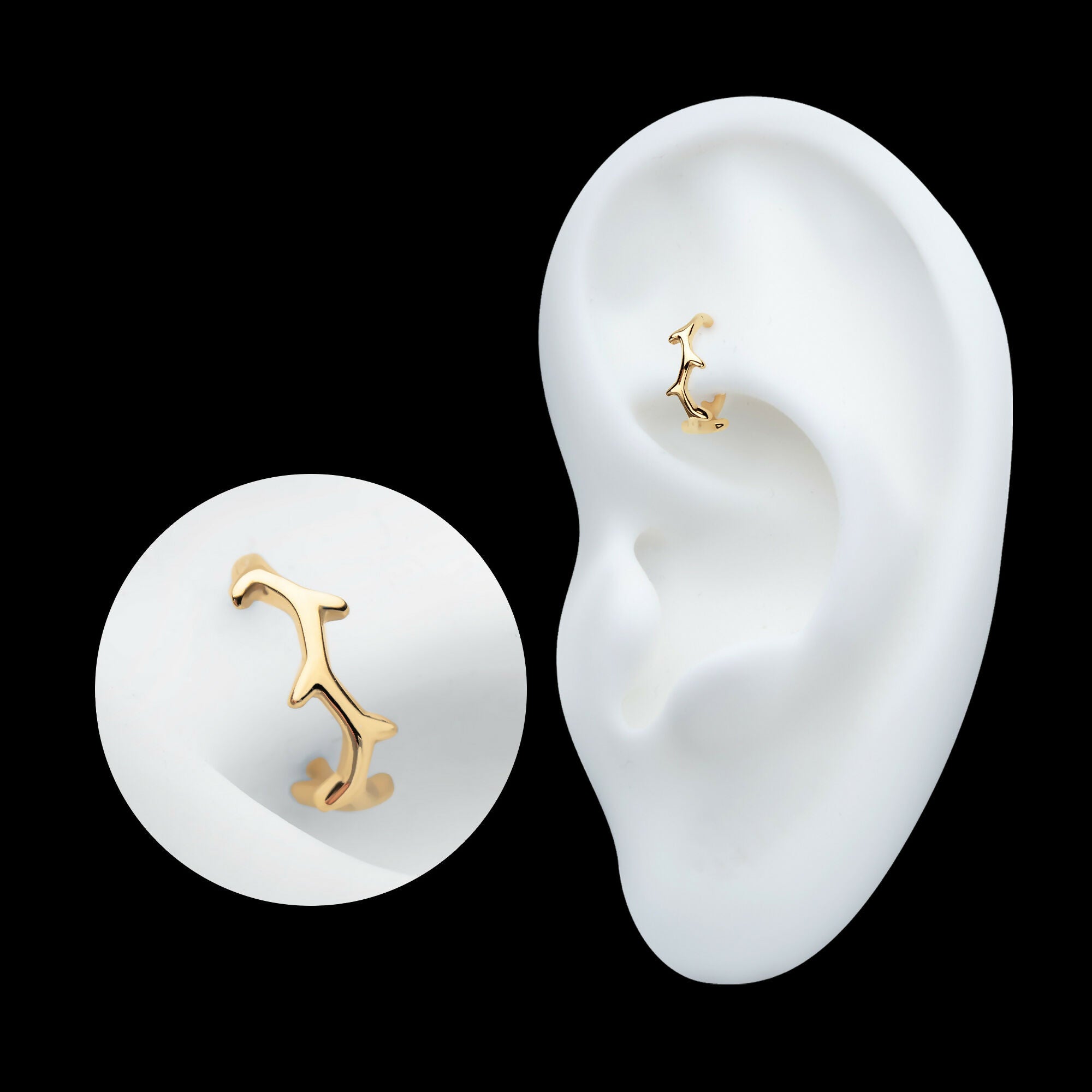 Thorn Hoop Side Facing Hinged Segment Clicker Earring / Nosering – 14Kt Yellow Gold