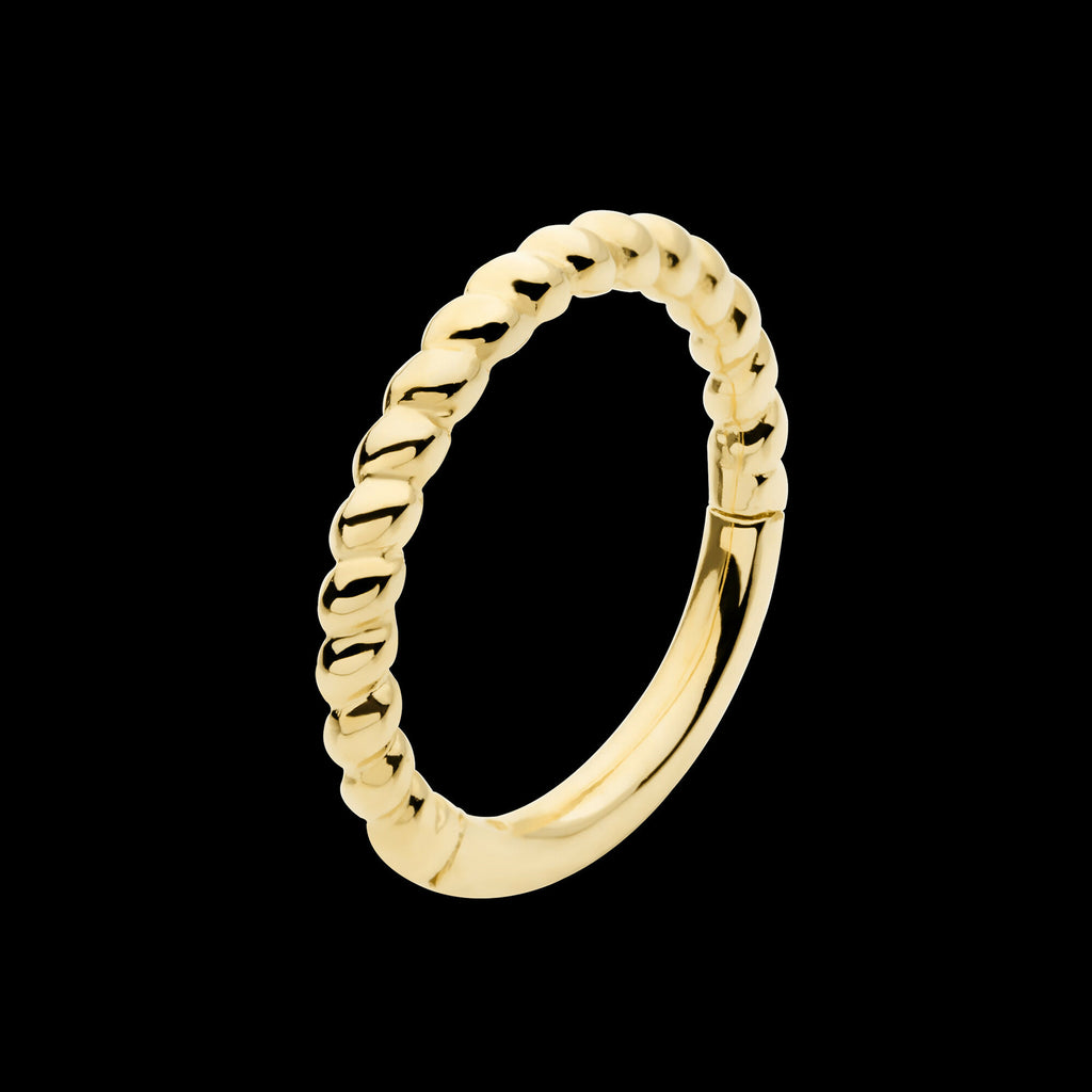Twisted Rope Front Facing Hinged Segment Clicker Hoop Earring / Nosering – 14Kt Yellow Gold