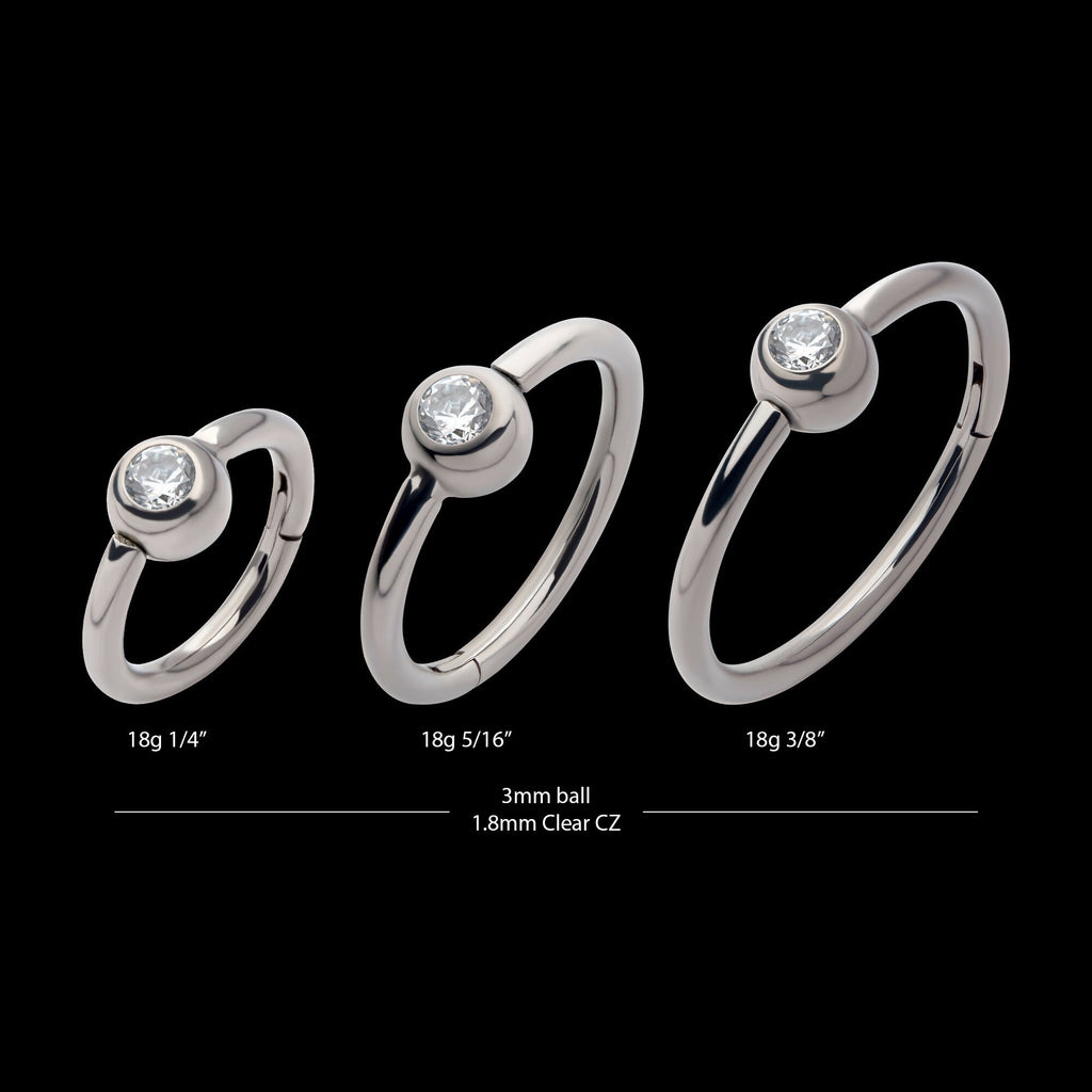Bezel Set Round Gem Side Facing Hinged Segment Clicker Hoop Earring / Nosering – Titanium