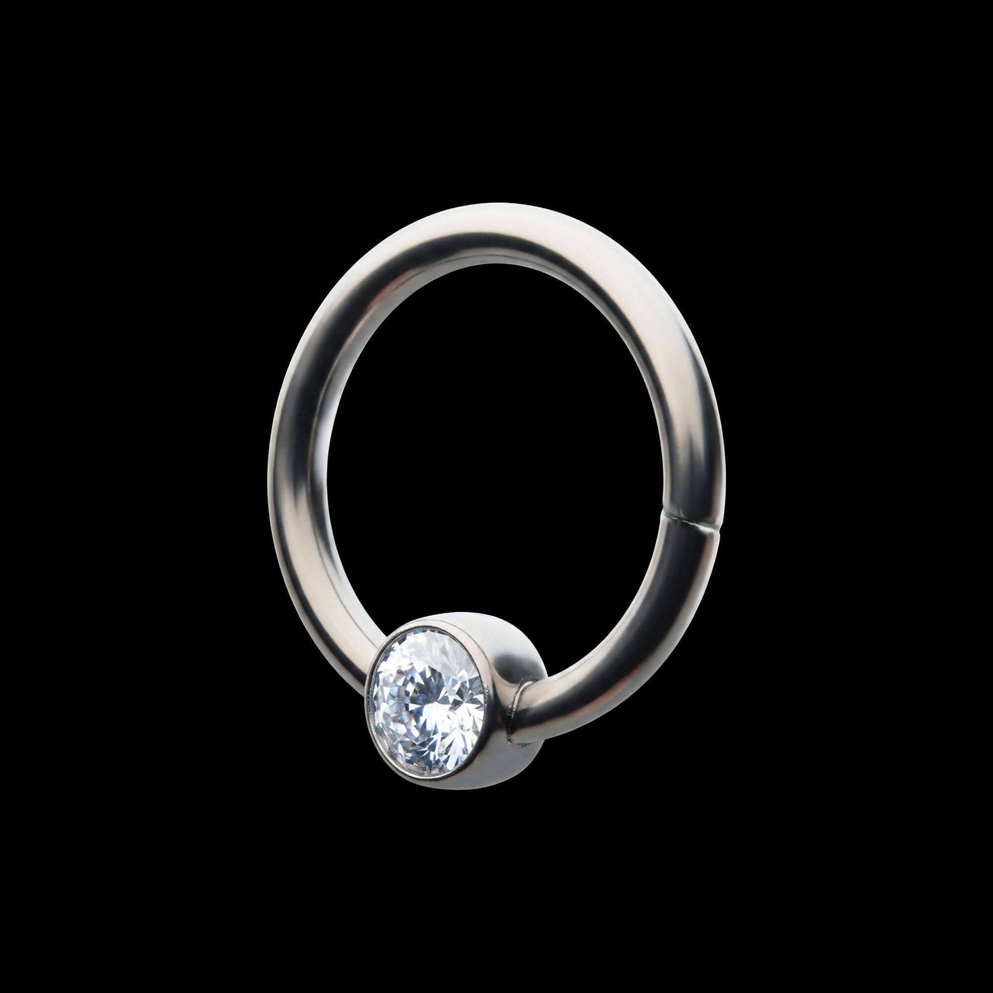 18g Titanium with Bezel Set CZ/Synthetic Opal Flat Back Front Facing Hinged Segment Ring Earring / Nosering