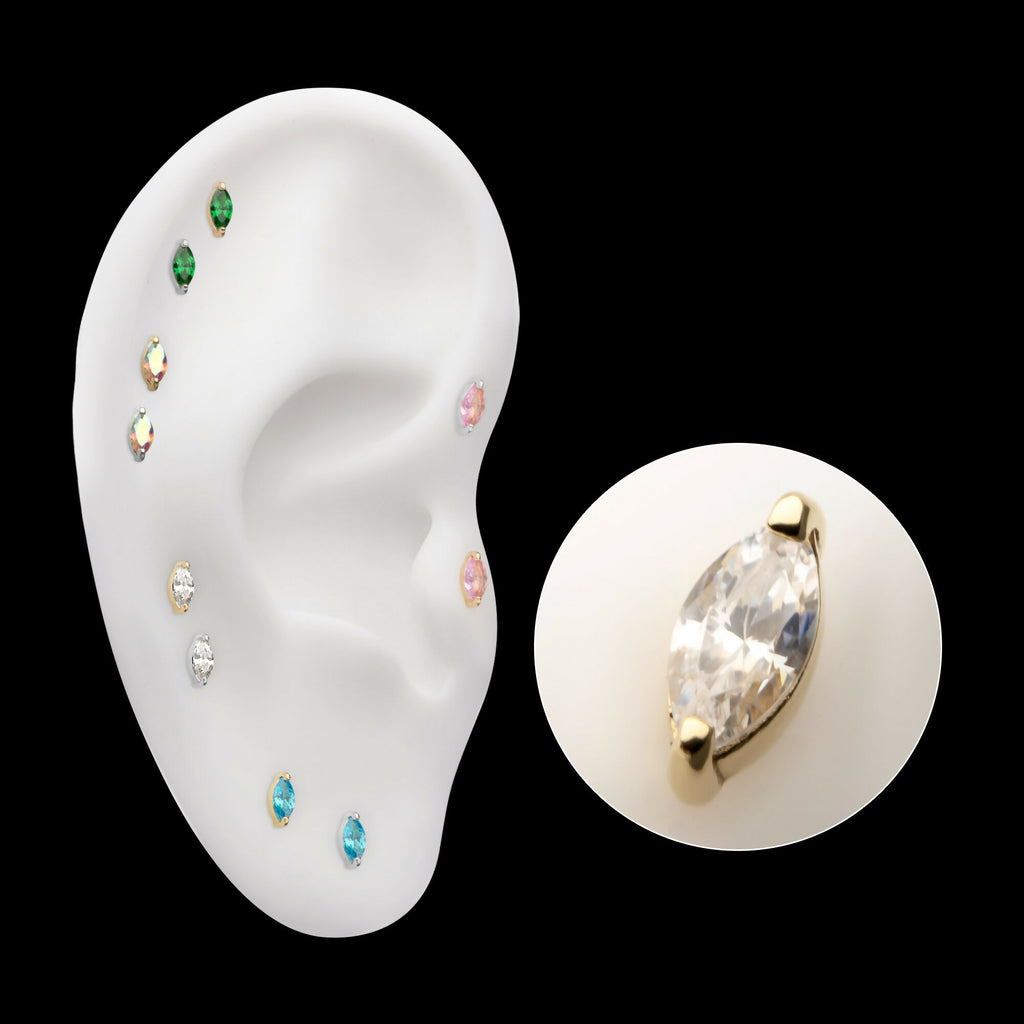 14Kt Gold Threadless with Marquise Prong Gem Top