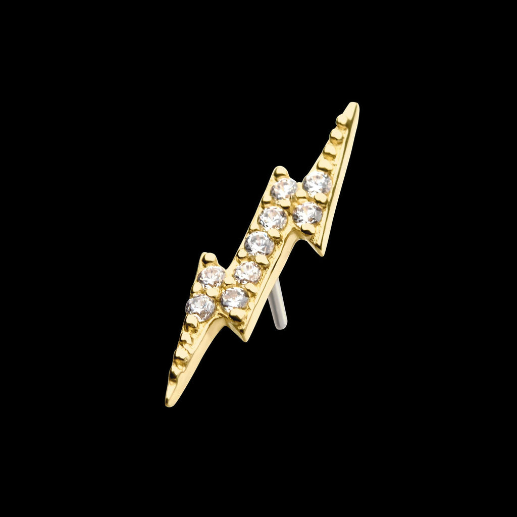 14kt Yellow Gold Threadless with Prong Set CZ Lightning Bolt Top