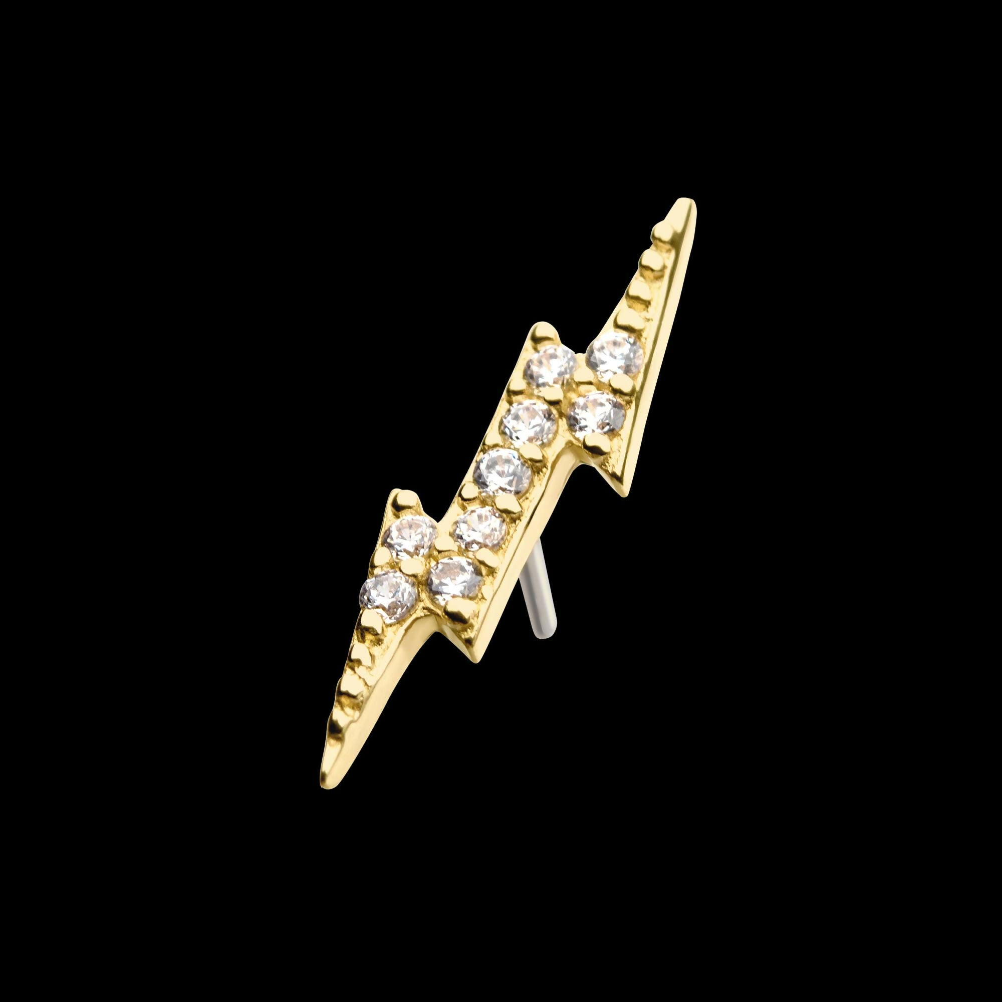 14kt Yellow Gold Threadless with Prong Set CZ Lightning Bolt Top