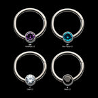 18g Titanium with Bezel Set CZ/Synthetic Opal Flat Back Front Facing Hinged Segment Ring Earring / Nosering