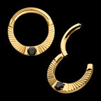 24Kt Gold PVD Titanium Radiant Hoop with Black Prong Set Gem Front Facing Hinged Segment Clicker Earring / Nosering