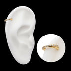 24Kt Gold PVD Titanium Double Hoop Side Facing Hinged Segment Clicker with CNC Set Round CZ Earring / Nosering